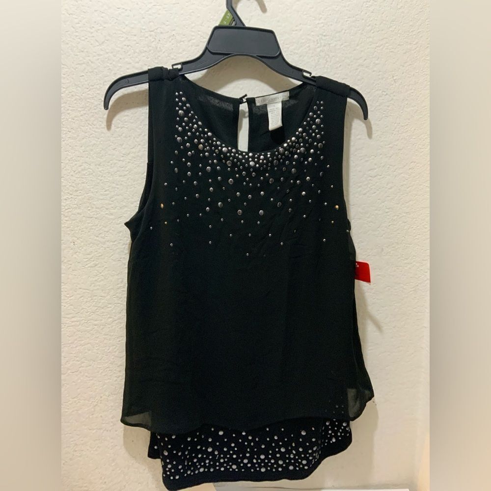 Design History L Black Blouse with Silver Studs